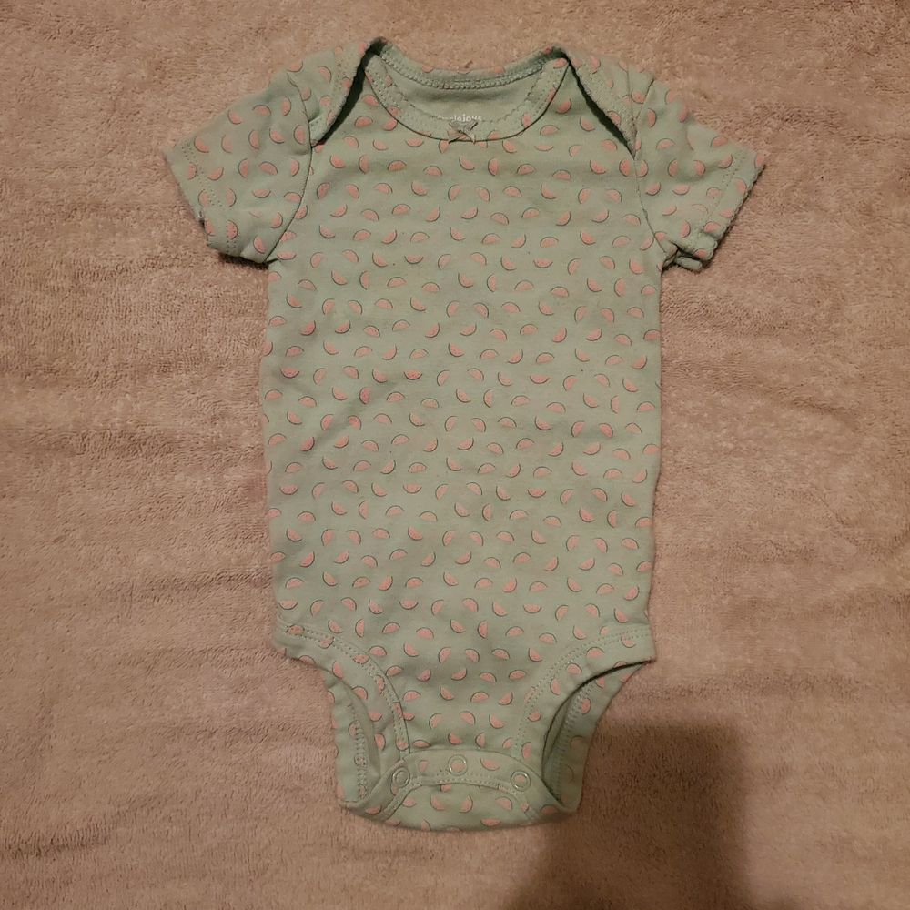 (6/$18) 3-6m Green and Pink Patterned Kids One Piece